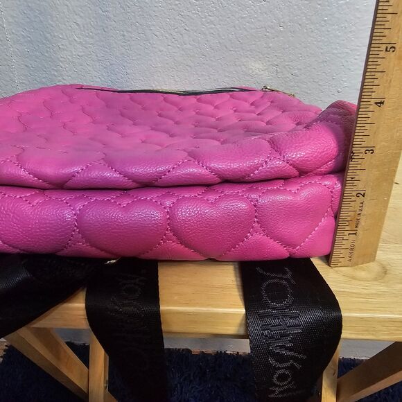 Betsey Johnson Hot Pink Heart Quilted Backpack Purse Bow Accent L Gold Accents main image 5